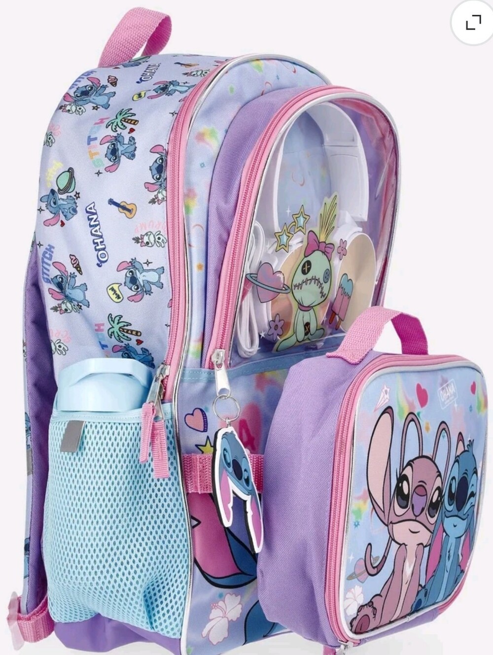 Lilo & Stitch Blue Backpack Set with Lunch kit, Headphones and Water Bottle